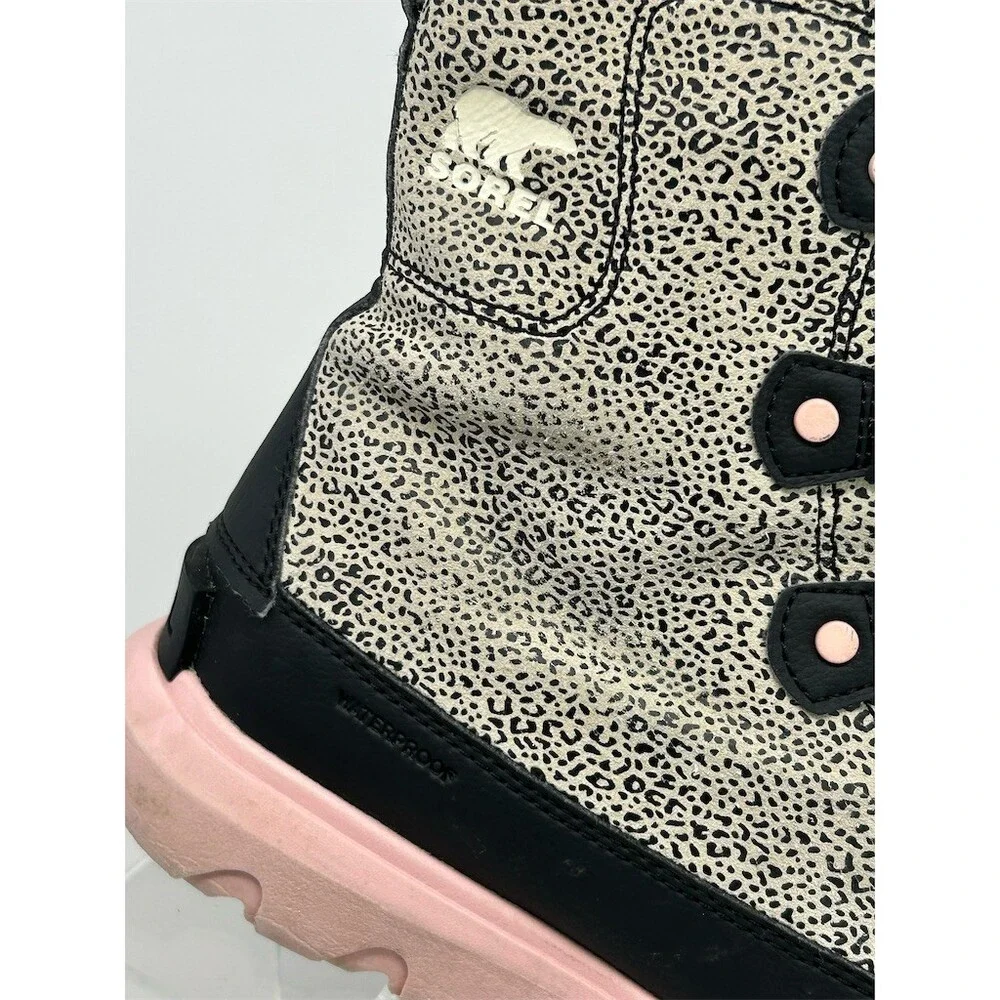 SOREL Explorer Lace Waterproof Winter Snow Boots Girls Speckled Gray Black Pink